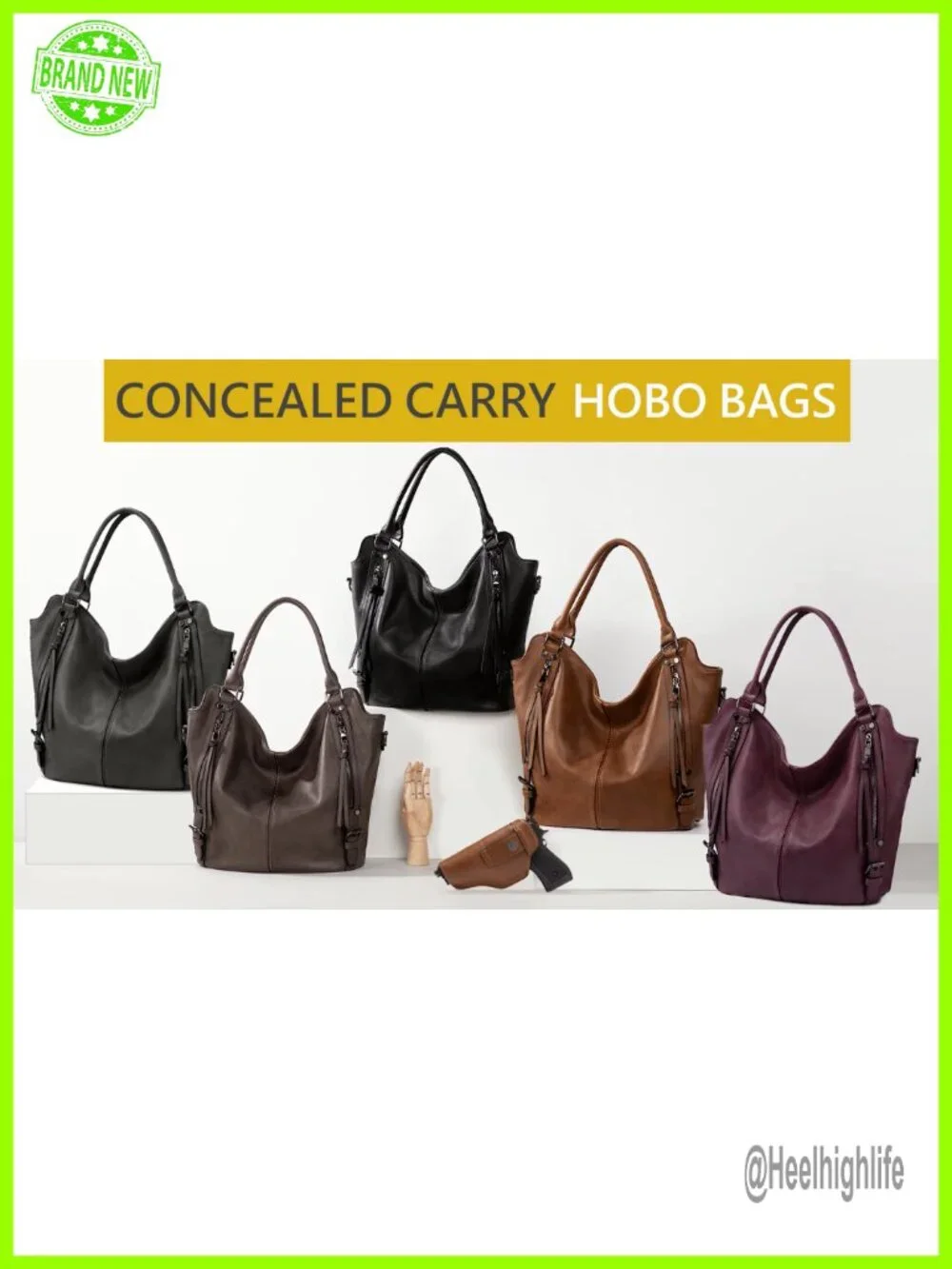 Faux Leather Concealed Carry Crossbody Hobo Purse with Detachable Holster